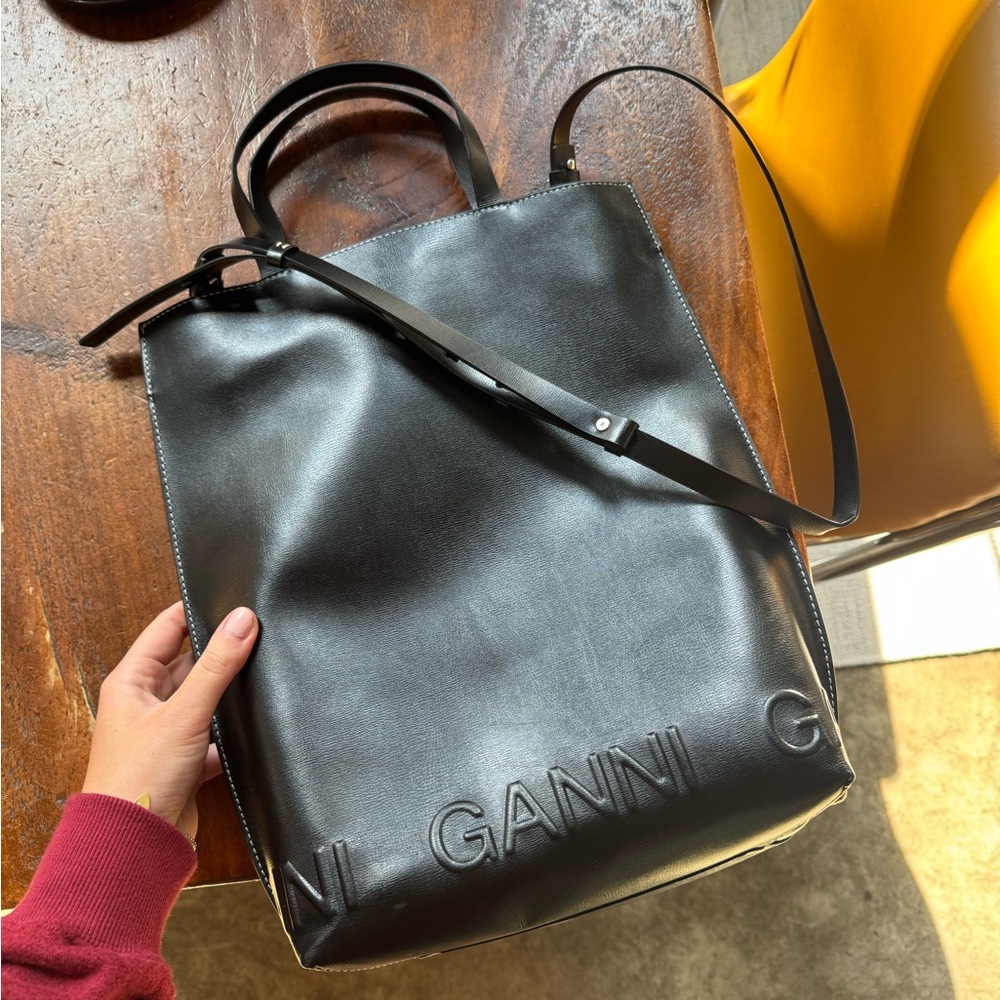 Ganni Black Leather Tote Bag